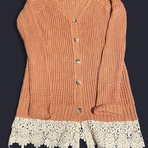 Women's Peach Cardigan with Lace Trim